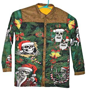 Christmas Holiday Happy Skull Skeleton Full Print Jacket Coat Shacket Lined XXL